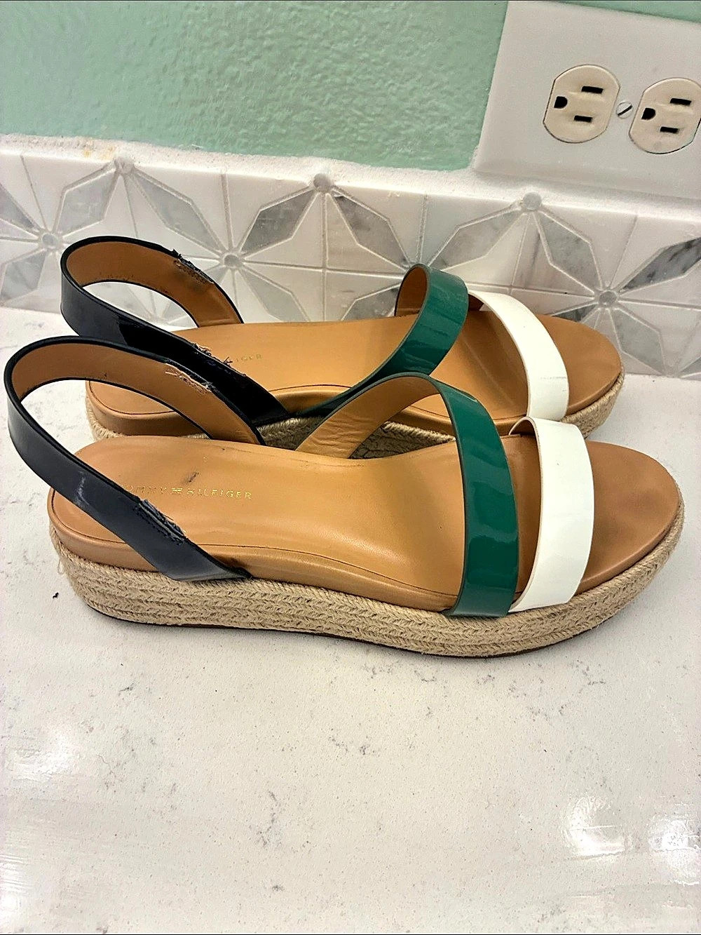 Tommy Hilfiger Women's Green & White Wedge Sandals
